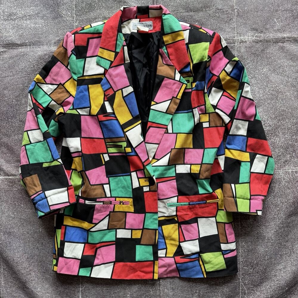 Women's Vintage 80's Bloomingdale's USA Color Block Rainbow Blazer Jacket Sz S